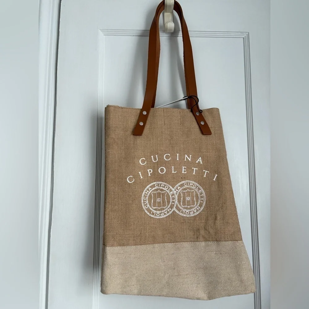 NWT Cucina Cipoletti Market Wine Tote Leather Straps 16”H x 5 1/4”Lx 4 1/2” W